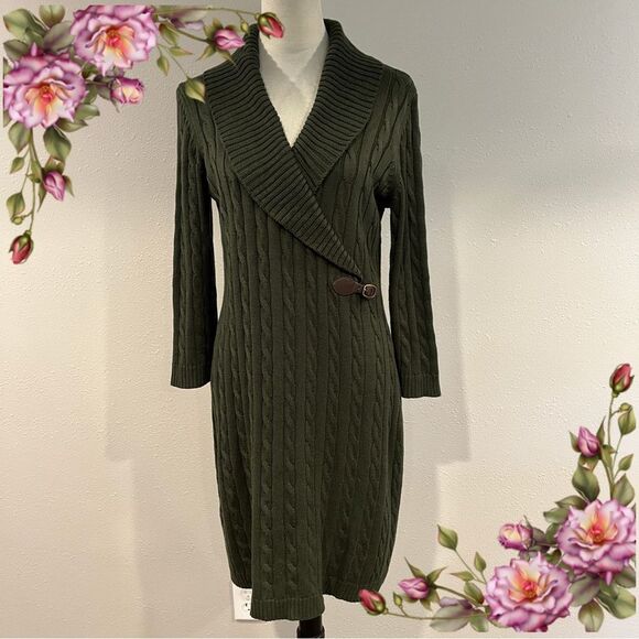 Calvin Klein charcoal olive color v-neck sweater dress size medium - Picture 1 of 10